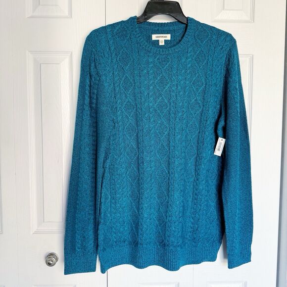 New Cable Knit Jumper Sweater Men’s Size LT Blue Teal Crewneck - Picture 4 of 17